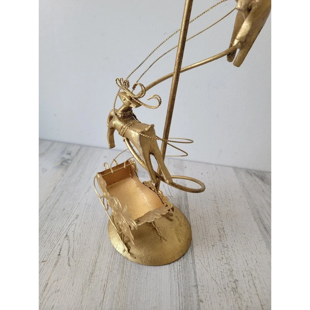 Dept 56 gold medal candlestick holder reindeer‎ Santa Claus Xmas home decor